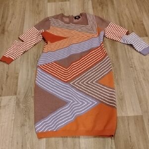 Colorful Geometric Knit Sweater Dress